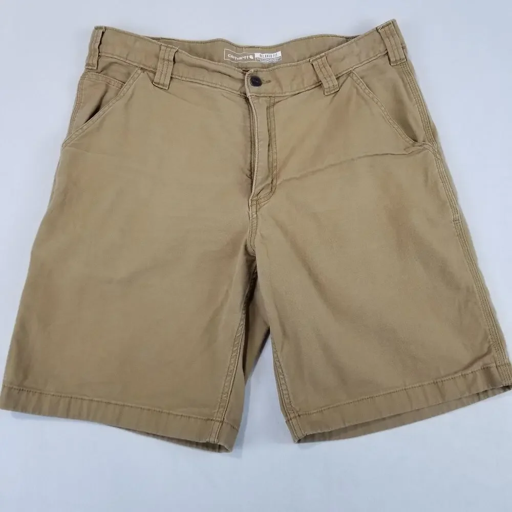 Carhartt Shorts Mens 36 Rugged Flex Relaxed Fit Canvas Work Khaki Tool BS2514-M
